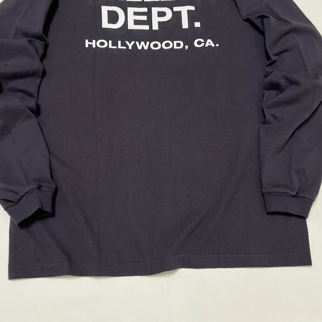 GALLERY DEPT. SOUVENIR L/S TEE Black Basic English Logo Long Sleeves Washed Black S-XL Heavy Washed Vintage Cylindrical Seamless Linen Cotton Fabric